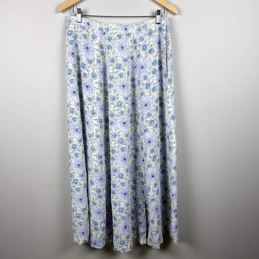 April Cornell‎ Maxi Skirt Womens Small Blue Yellow Floral Boho Buttons Stretch S